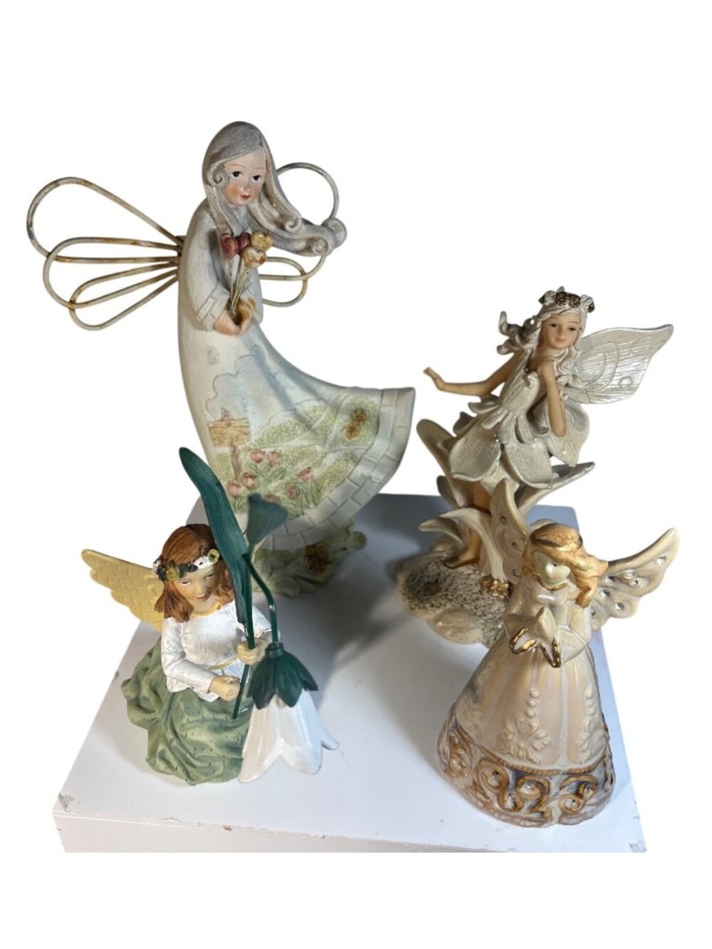 Lot Of Four Angel Figurines Fairy Floral Garden Hand Painted Collectible Decor